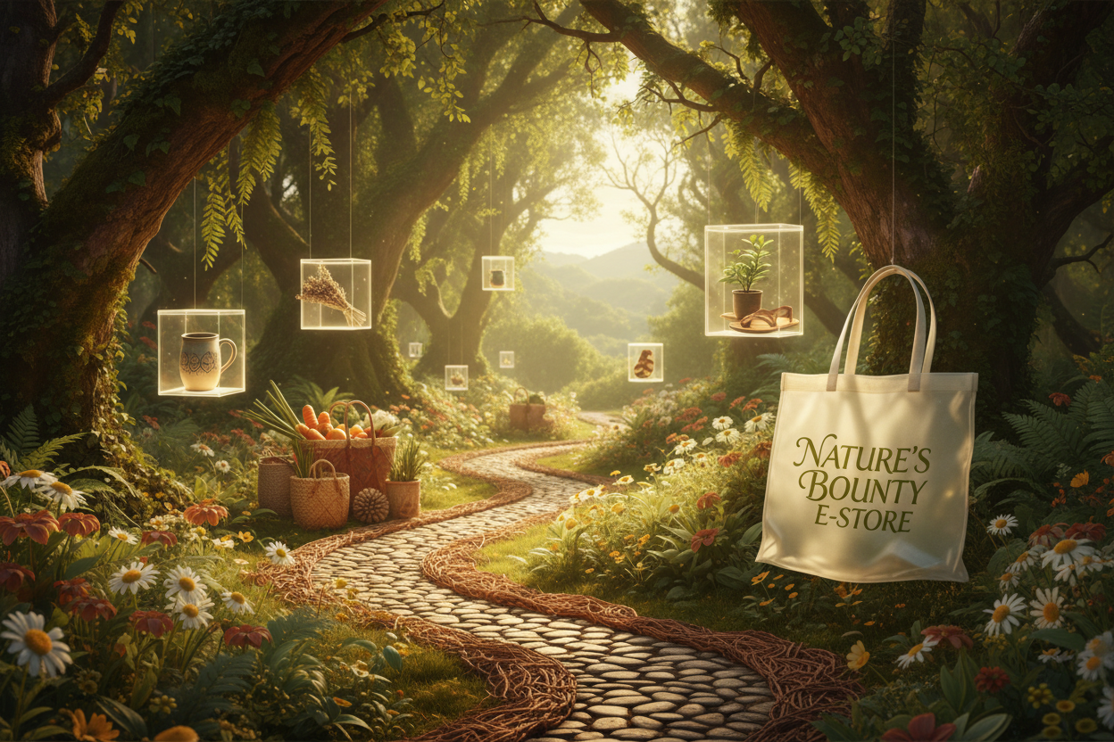 una bienvenida con la naturaleza pero referente a una tienda virtual o que tenga la esencia de que es una tienda de todo los productos 